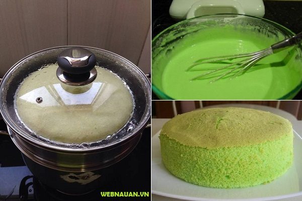 cách làm bánh bông lan hấp lá dứa