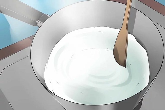 nấu hỗn hợp sữa dừa với whipping cream