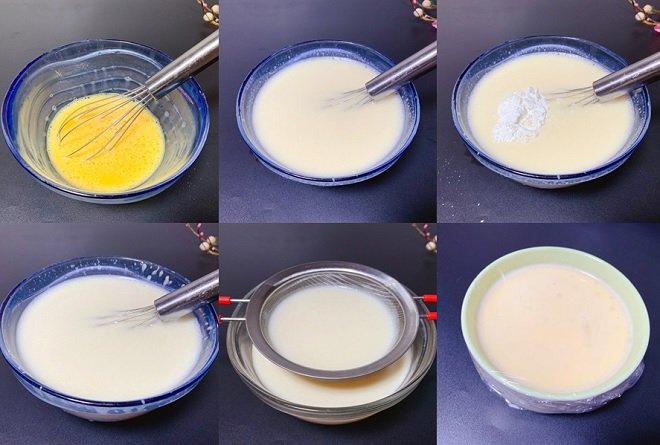 lược kỹ hỗn hợp trứng sữa và bao lại bằng màng bọc thực phẩm để hấp chín