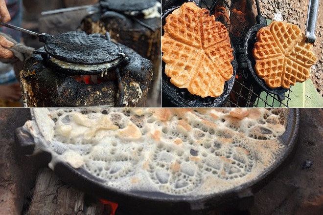 nướng bánh kẹp tàn tổ ong bằng bếp than