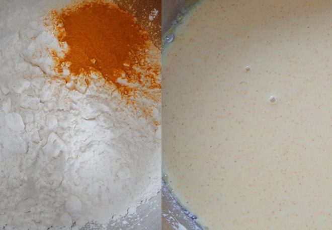 trộn hỗn hợp bột gạo với bột nghệ