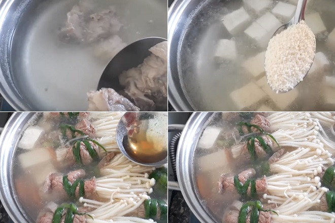 cách nấu nước dùng lẩu nấm kim châm cuộn thịt bò