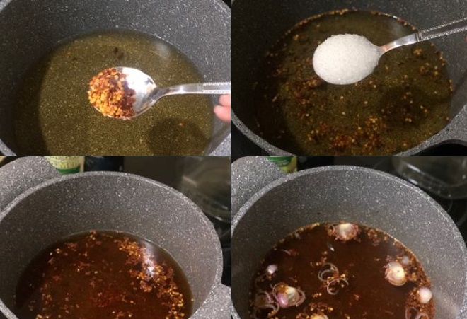 nấu nước mắm đường sa tế chua cay ngọt