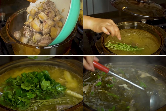 cách nấu nước dùng lẩu gà lá é với lá giang chua ngọt