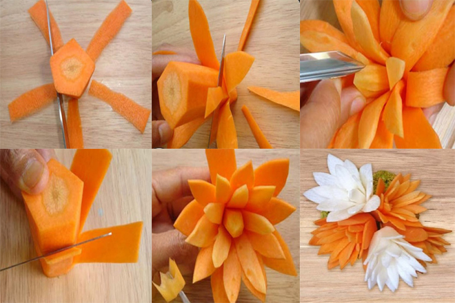 Các bước tỉa hoa hướng dương từ cà rốt