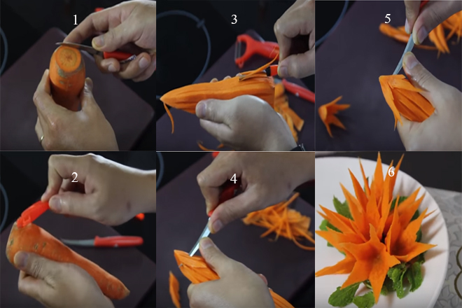 Cách tỉa hoa ly từ cà rốt
