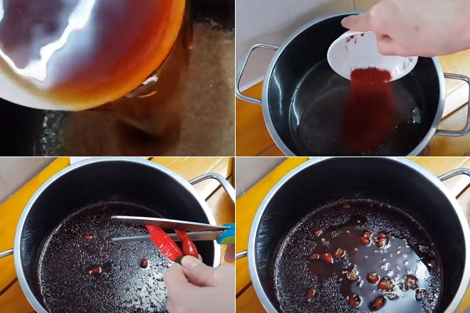 nấu nước mắm đường pha bột ớtA