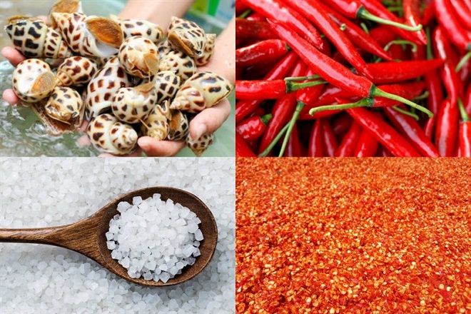 nguyên liệu làm ốc hương rang muối hột