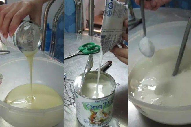Các bước trộn sữa đặc với sữa tươi và đường