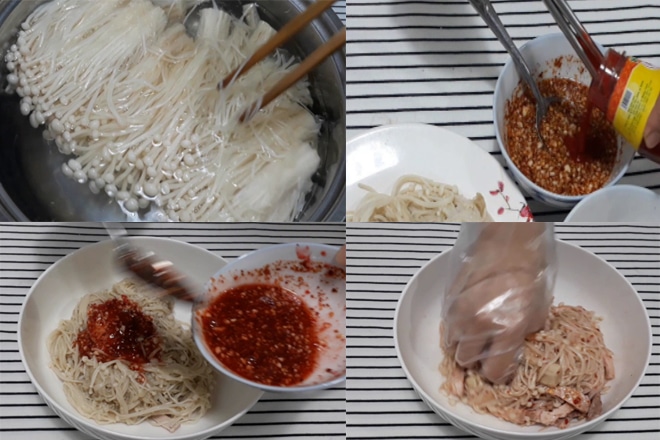 Cách làm nấm kim châm sốt sa tế trộn